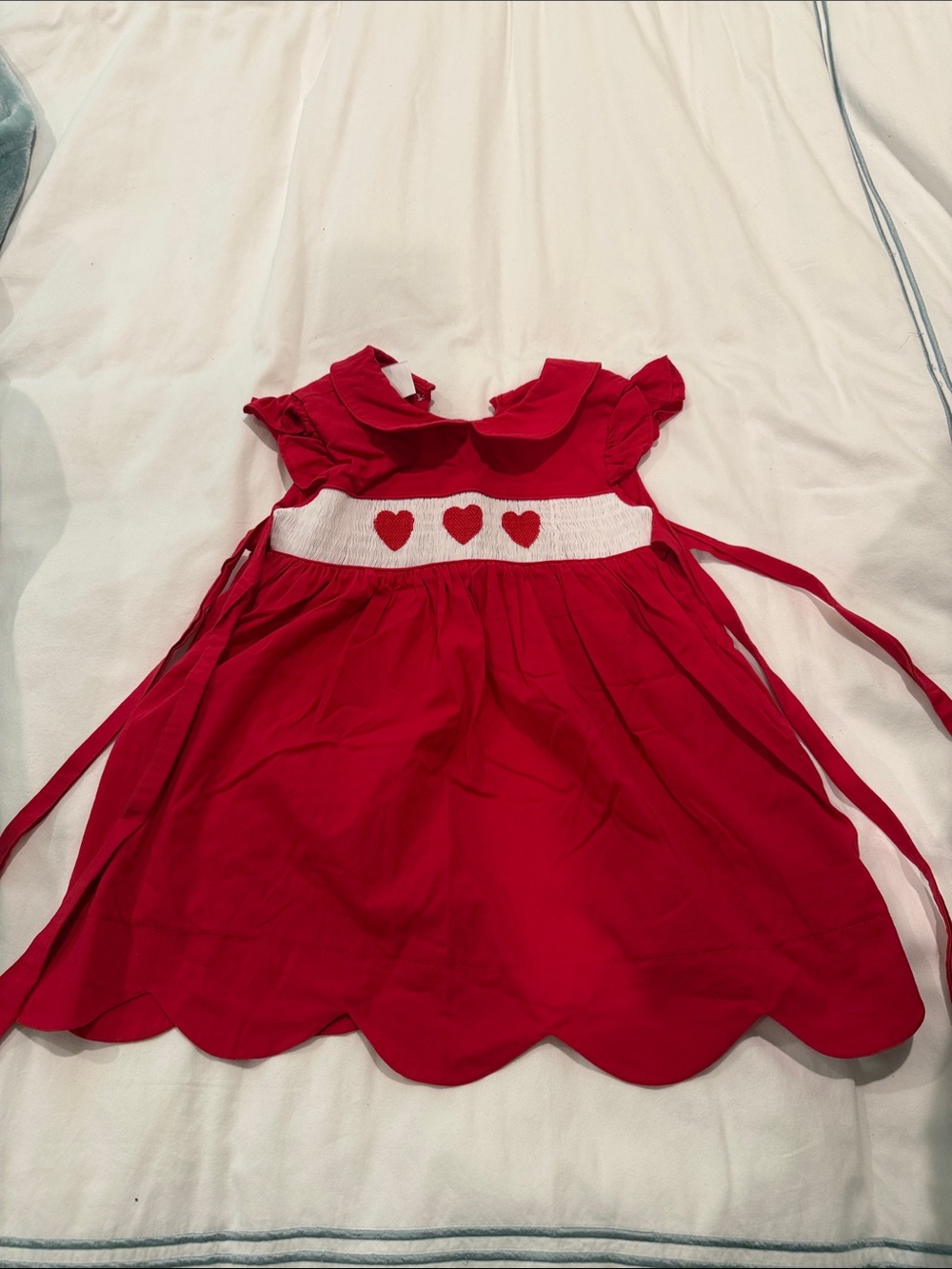 Pleats & Stitches Girls Red Heart Smocked Dress